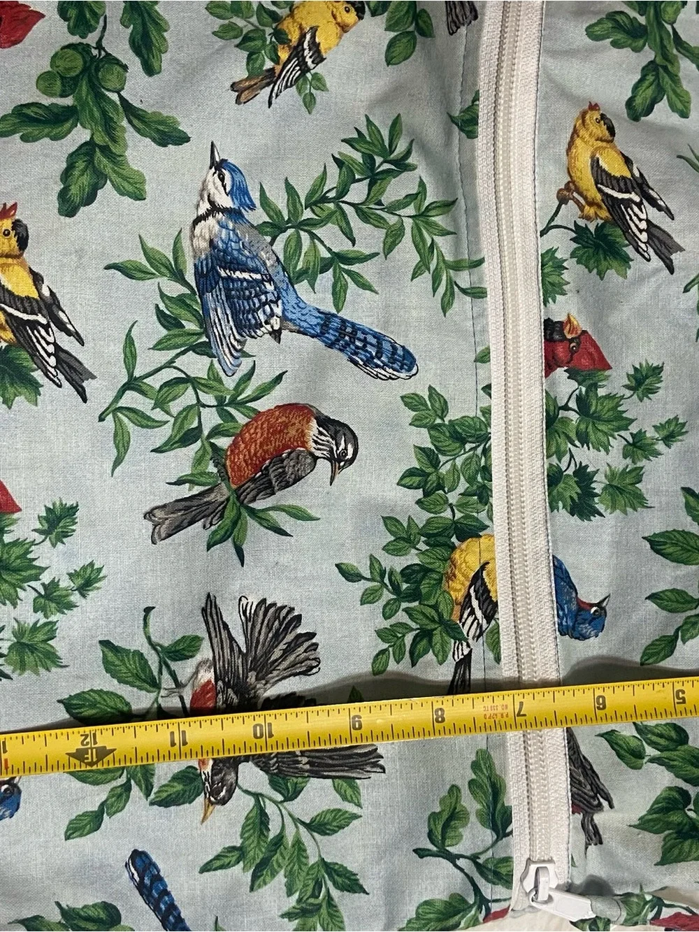 Stitches Bird-Print Drawstring Pouch in Blue, Green, Red, Yellow